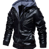 Veste en cuir à capuche