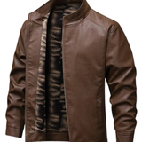 Veste en Cuir Doublée en Fleece Vintage